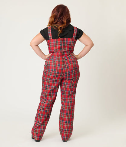 Unique Vintage Plus Size Red Plaid Wide Leg Overalls - Unique Vintage - Womens, BOTTOMS, ROMPERS AND JUMPSUITS