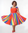 Unique Vintage Plus Size Red & Rainbow Stripe Swing Dress