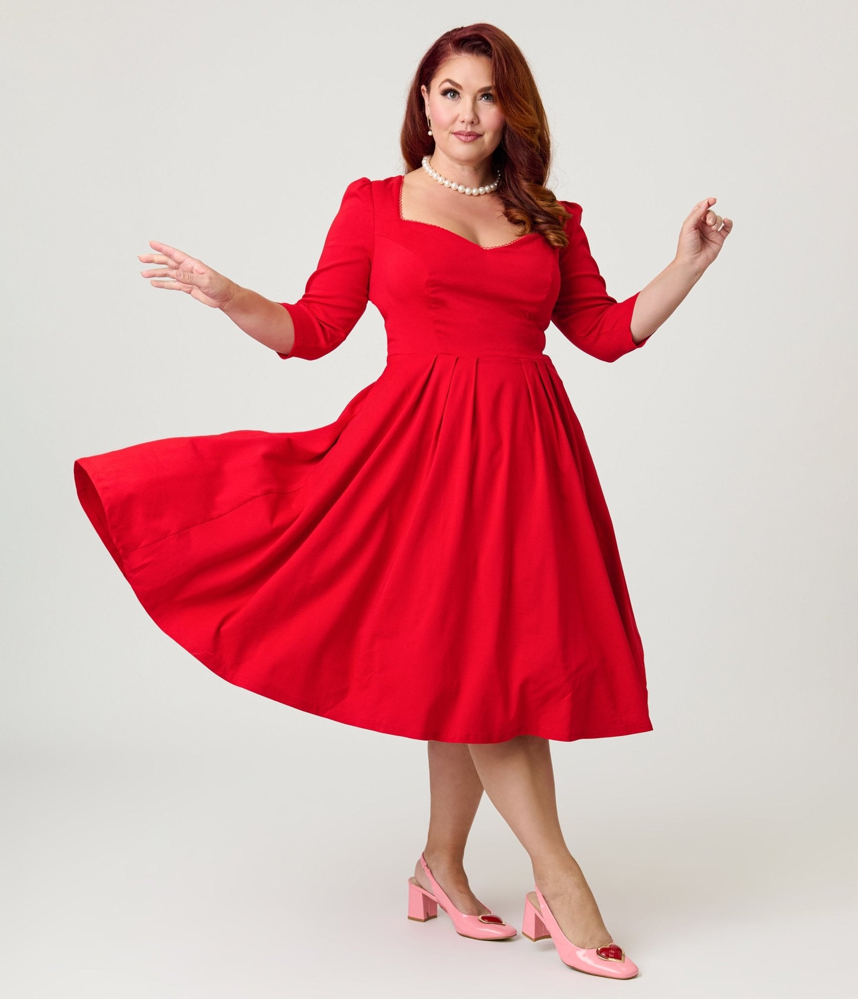 Unique Vintage Plus Size Red Sweetheart Swing Dress Unique Vintage Plus Size Red Sweetheart Swing Dress