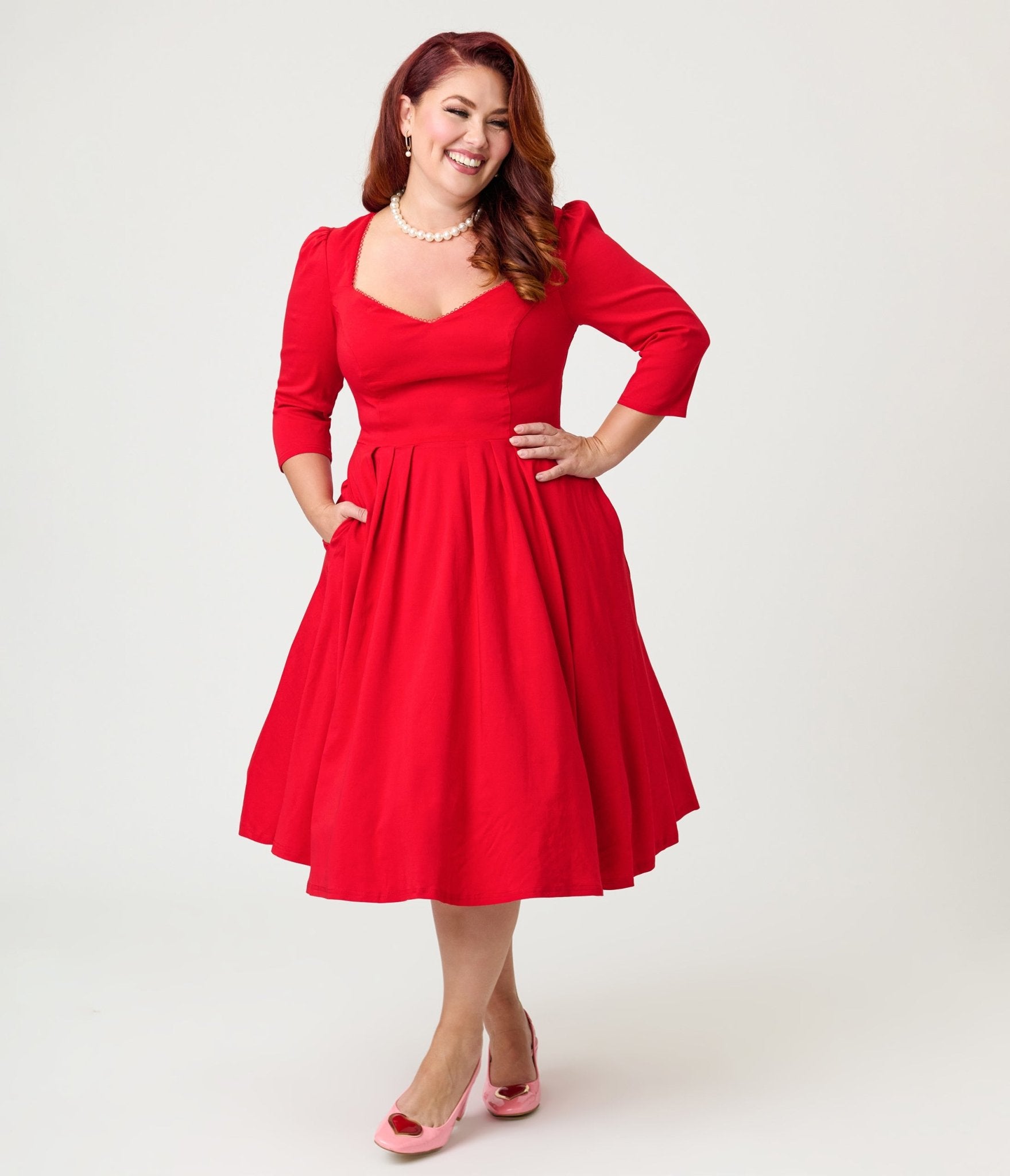 Unique Vintage Plus Size Red Sweetheart Swing Dress