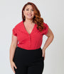 Unique Vintage Plus Size Red Twill Sleeveless Blouse
