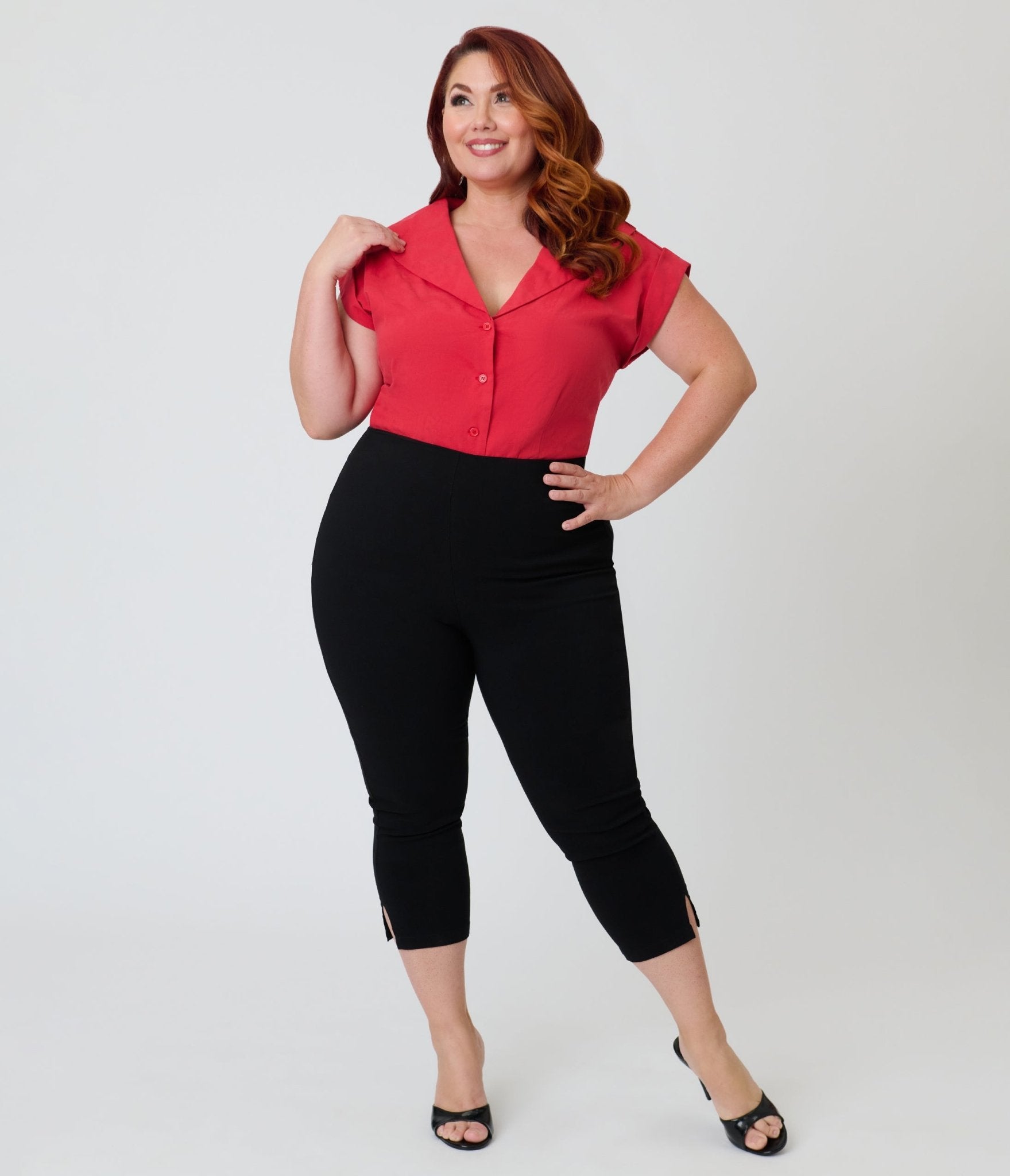Unique Vintage Plus Size Red Twill Sleeveless Blouse - Unique Vintage - Womens, TOPS, WOVEN TOPS