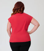 Unique Vintage Plus Size Red Twill Sleeveless Blouse - Unique Vintage - Womens, TOPS, WOVEN TOPS