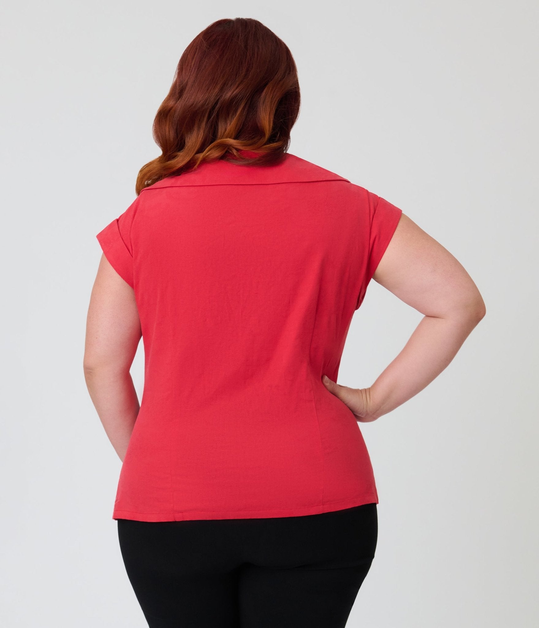 Unique Vintage Plus Size Red Twill Sleeveless Blouse - Unique Vintage - Womens, TOPS, WOVEN TOPS