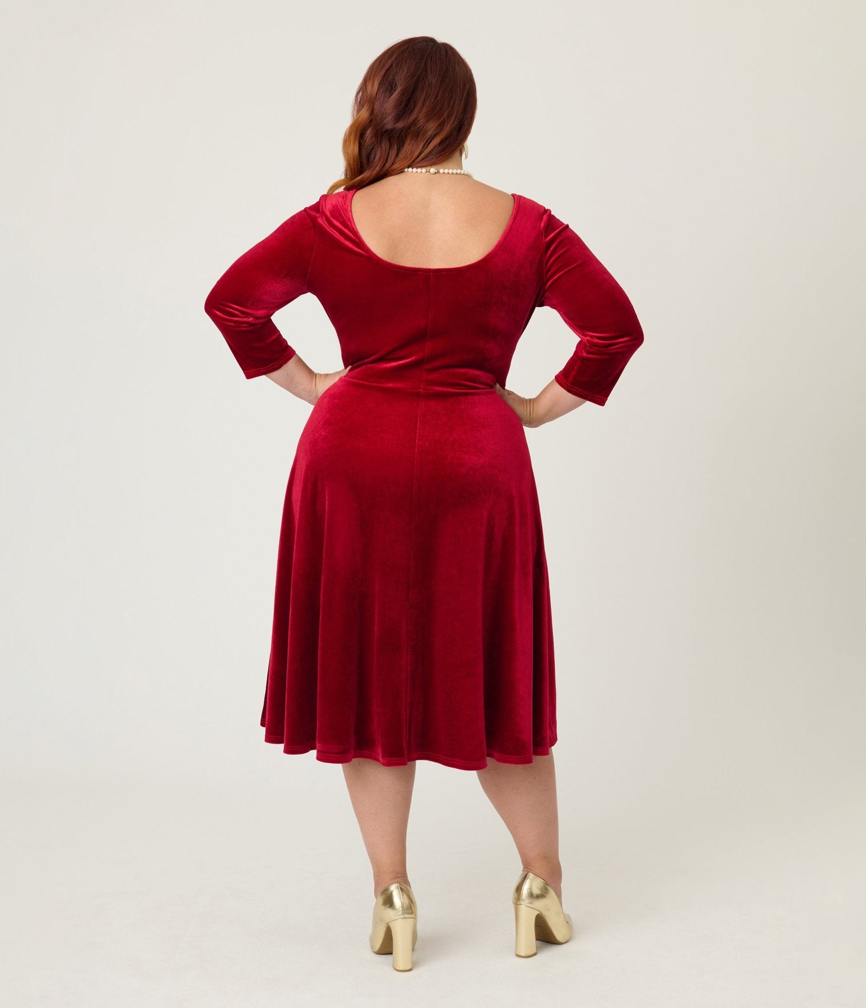Unique Vintage Plus Size Red Velvet Square Neck Swing Dress - Unique Vintage - Womens, DRESSES, SWING