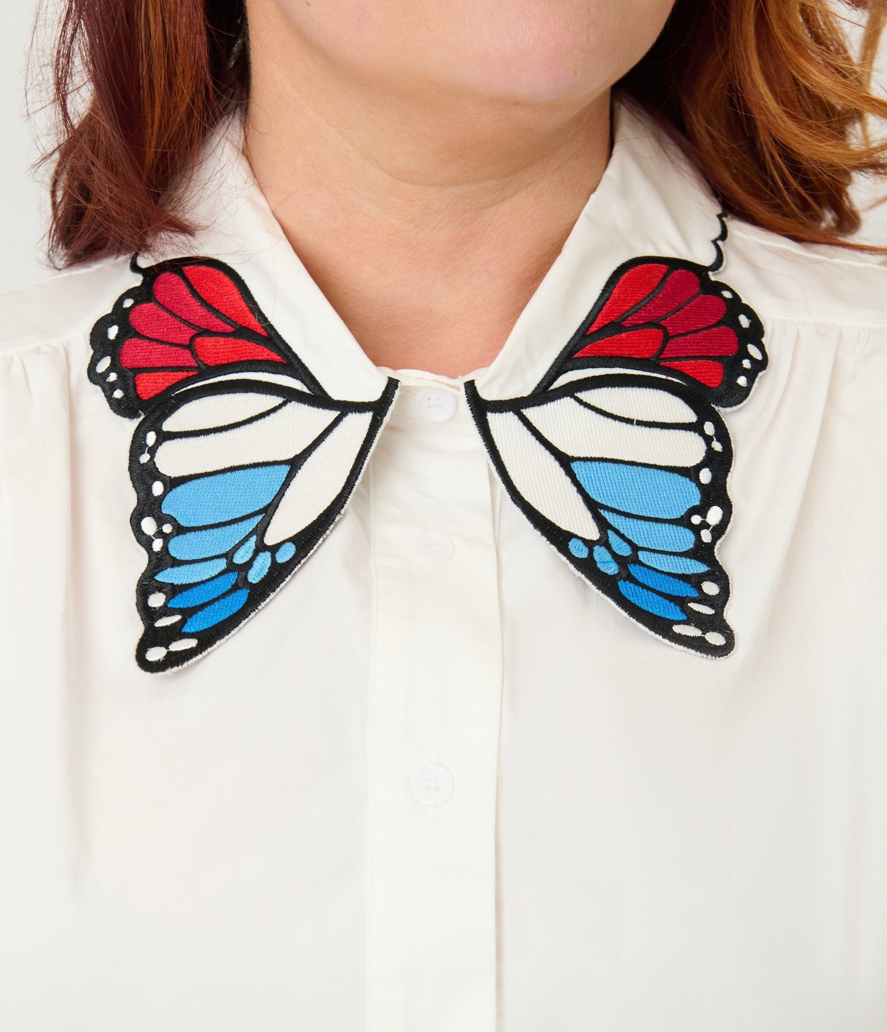 Unique Vintage Plus Size Red White & Blue Butterfly Collar Cotton Blouse - Unique Vintage - Womens, TOPS, WOVEN TOPS