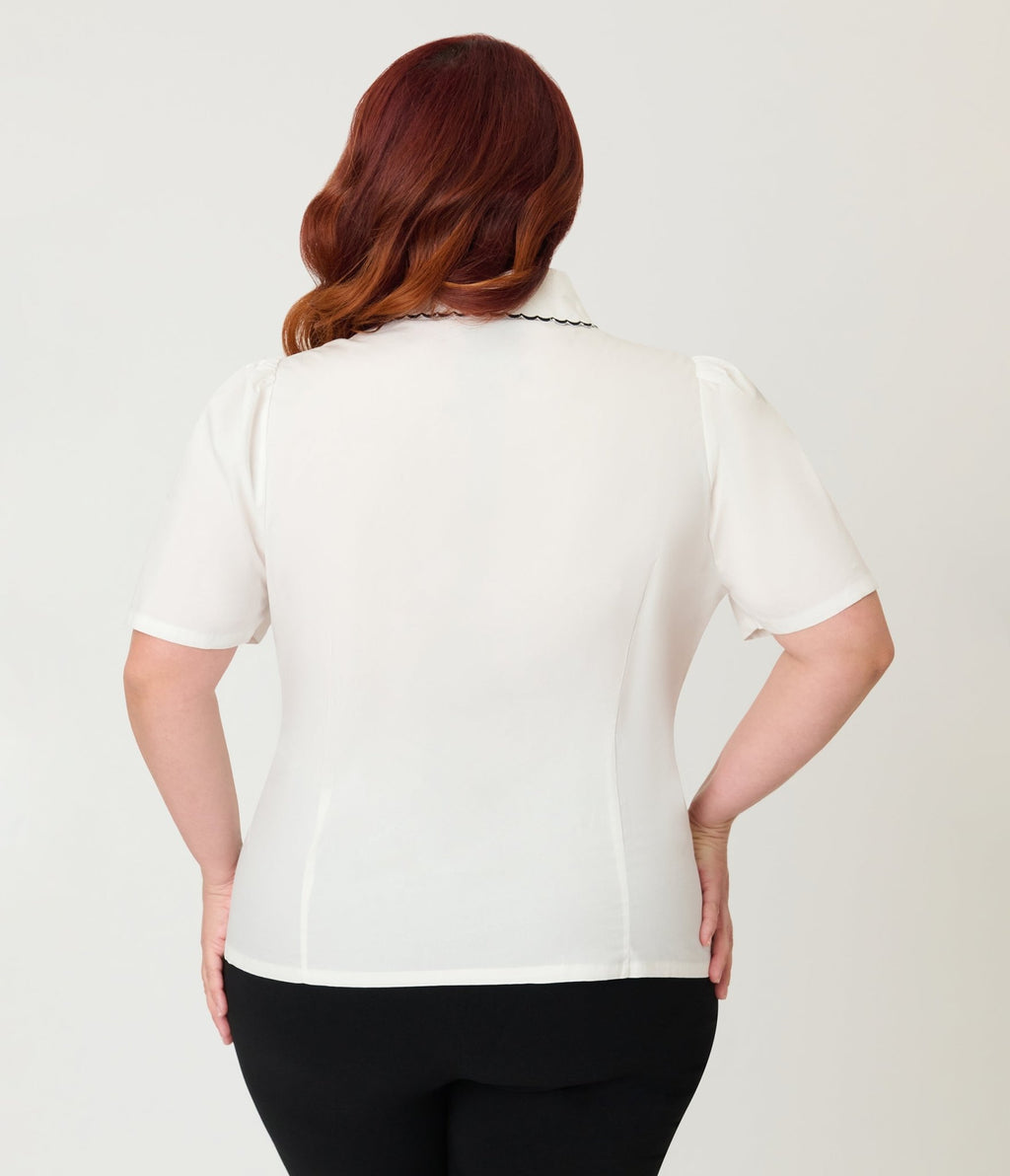 Unique Vintage Plus Size Red White & Blue Butterfly Collar Cotton Blouse - Unique Vintage - Womens, TOPS, WOVEN TOPS