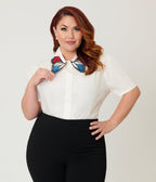 Unique Vintage Plus Size Red White & Blue Butterfly Collar Cotton Blouse - Unique Vintage - Womens, TOPS, WOVEN TOPS