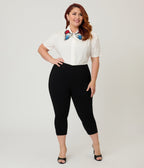 Unique Vintage Plus Size Red White & Blue Butterfly Collar Cotton Blouse - Unique Vintage - Womens, TOPS, WOVEN TOPS