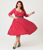 Unique Vintage Plus Size Red & White Dot Lamar Swing Dress - Unique Vintage - Womens, DRESSES, SWING