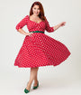 Unique Vintage Plus Size Red & White Dot Lamar Swing Dress