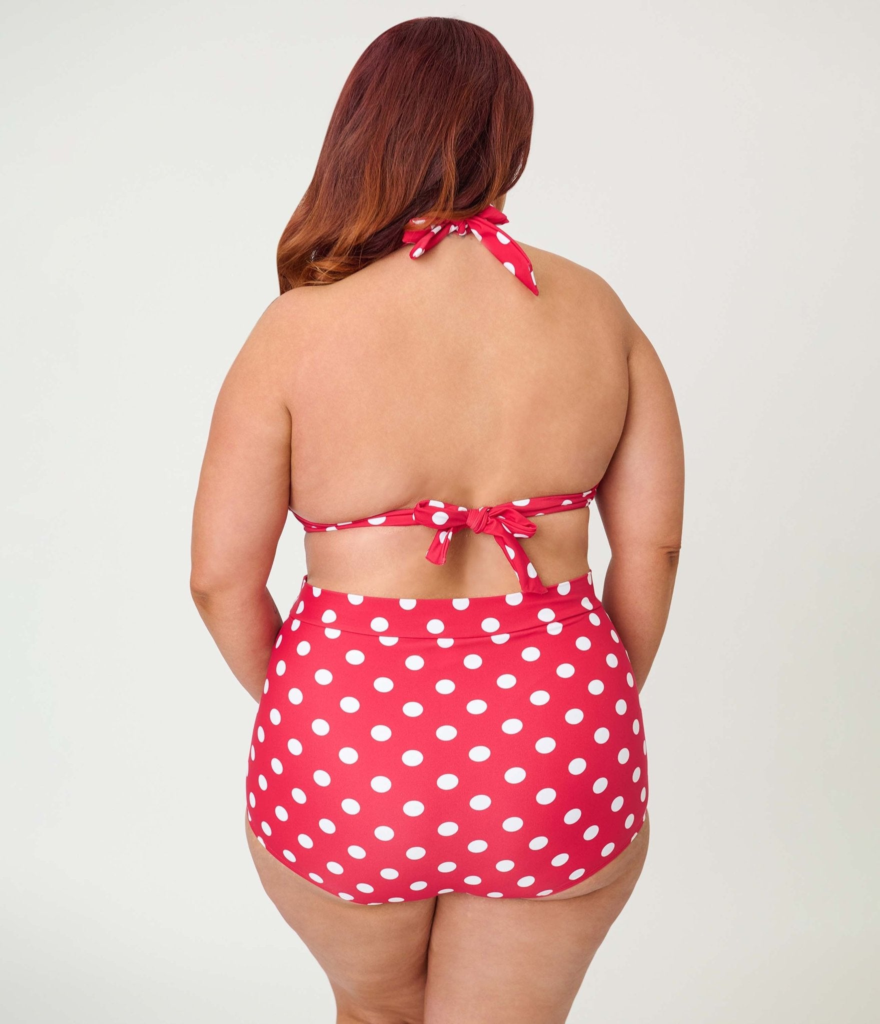 Unique Vintage Plus Size Red & White Dot Monroe Halter Swim Top - Unique Vintage - Womens, SWIM, TOP