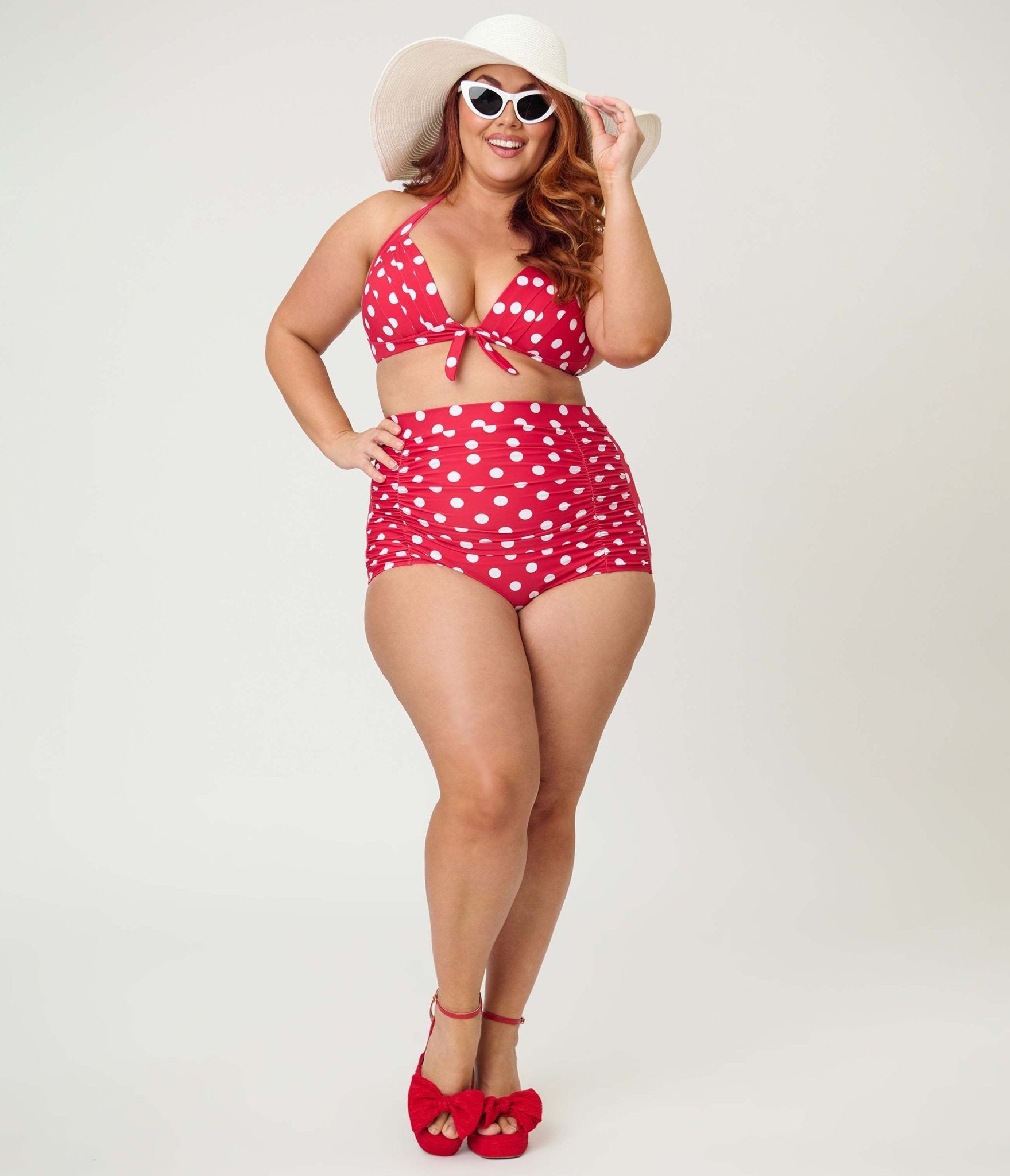 Unique Vintage Plus Size Red & White Dot Monroe Halter Swim Top - Unique Vintage - Womens, SWIM, TOP