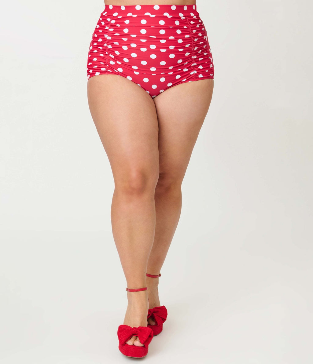 Unique Vintage Plus Size Red White Dots Monroe High Waist Swim Bottom - Unique Vintage - Womens, SWIM, BOTTOM
