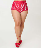 Unique Vintage Plus Size Red White Dots Monroe High Waist Swim Bottom - Unique Vintage - Womens, SWIM, BOTTOM