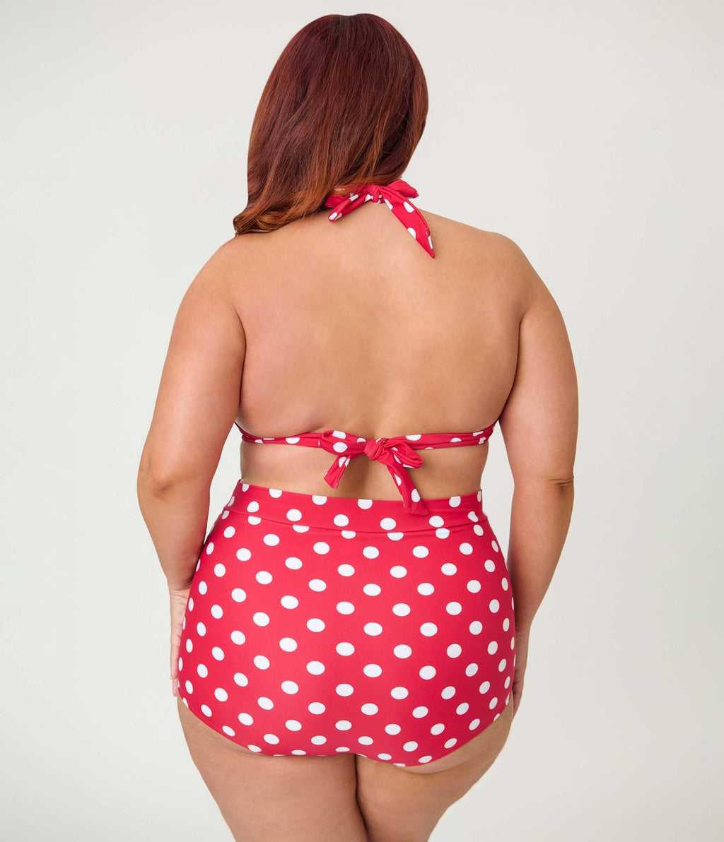 Unique Vintage Plus Size Red White Dots Monroe High Waist Swim Bottom - Unique Vintage - Womens, SWIM, BOTTOM