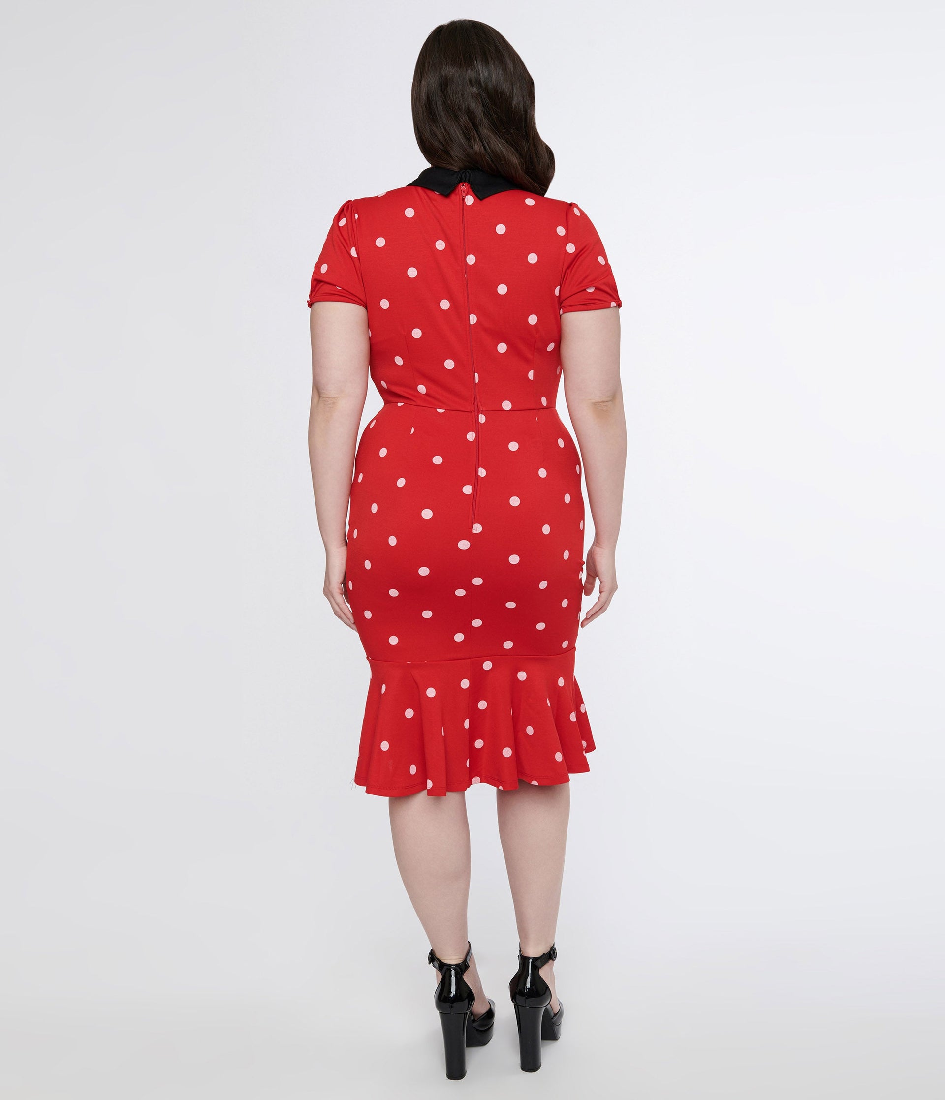 Unique Vintage Plus Size Red & White Polka Dot Neck Tie Wiggle Dress - Unique Vintage - Womens, DRESSES, WIGGLE
