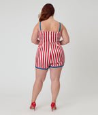 Unique Vintage Plus Size Red & White Stripe Ossining Romper - Unique Vintage - Womens, BOTTOMS, ROMPERS AND JUMPSUITS