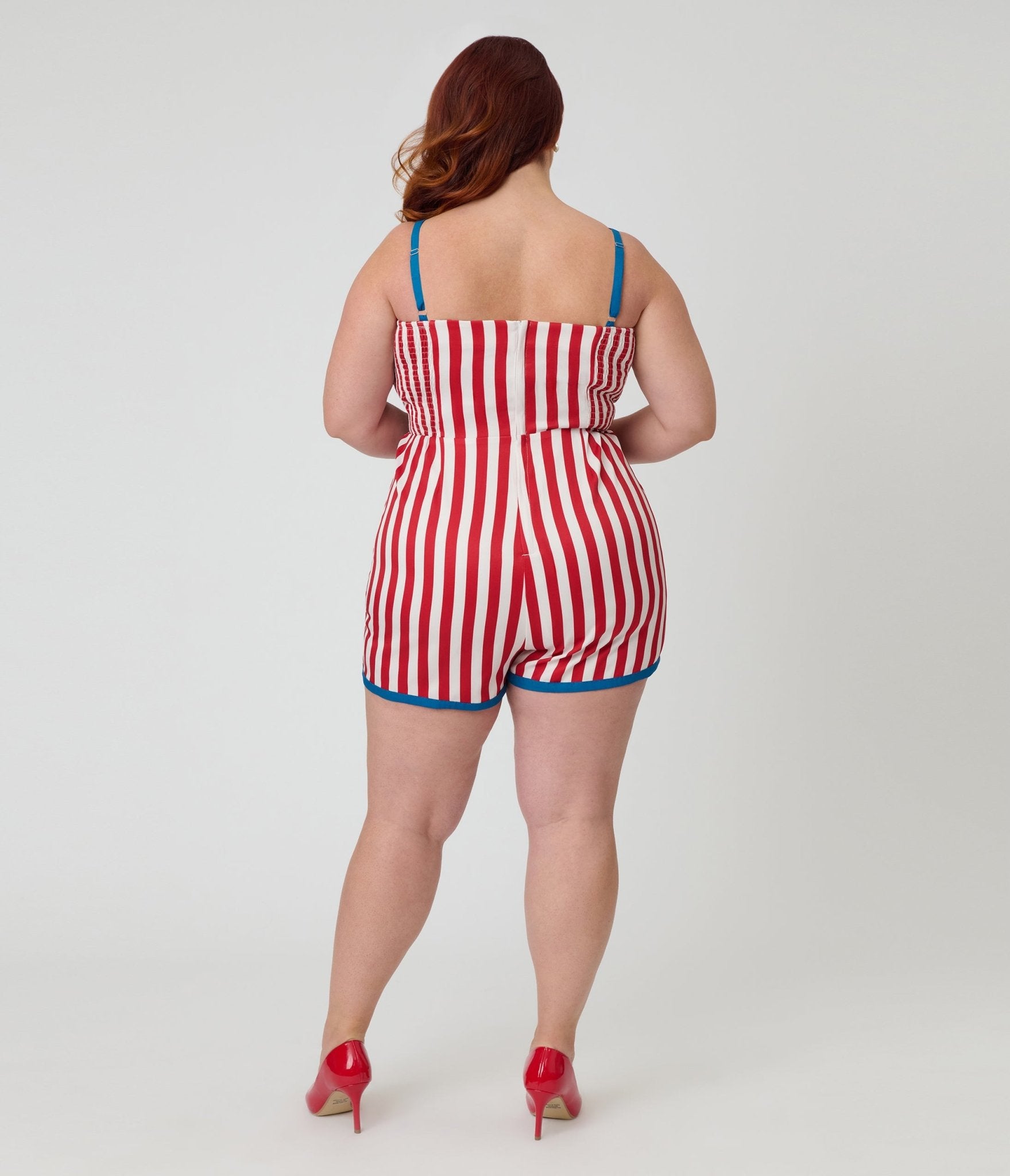 Unique Vintage Plus Size Red & White Stripe Ossining Romper - Unique Vintage - Womens, BOTTOMS, ROMPERS AND JUMPSUITS