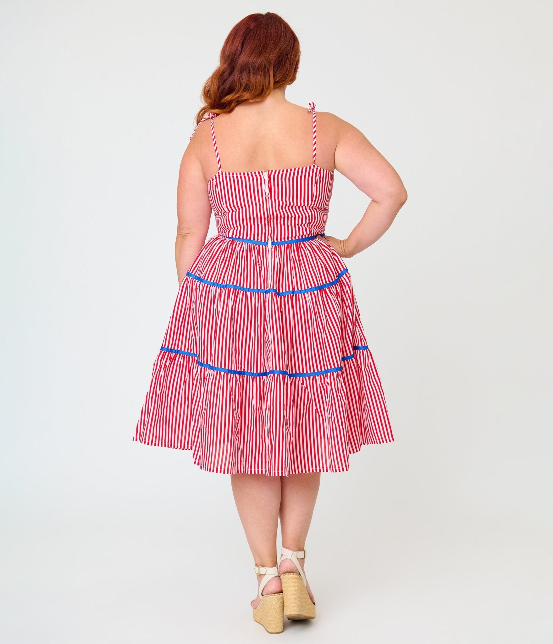 Unique Vintage Plus Size Red & White Striped Tiered Swing Dress - Unique Vintage - Womens, DRESSES, SWING