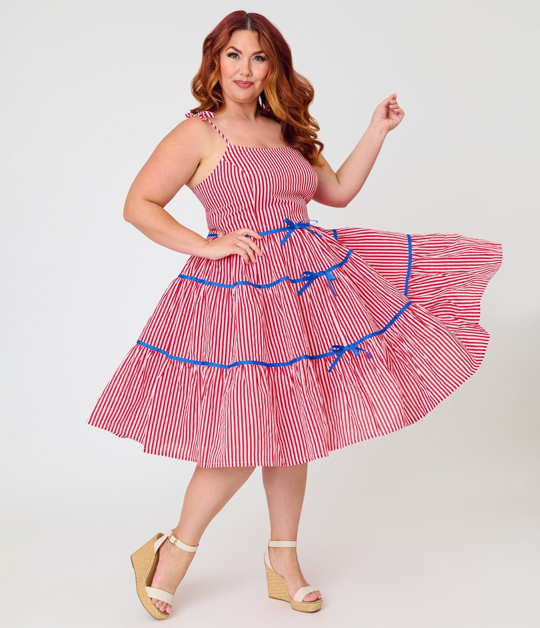 Unique Vintage Plus Size Red & White Striped Tiered Swing Dress - Unique Vintage - Womens, DRESSES, SWING