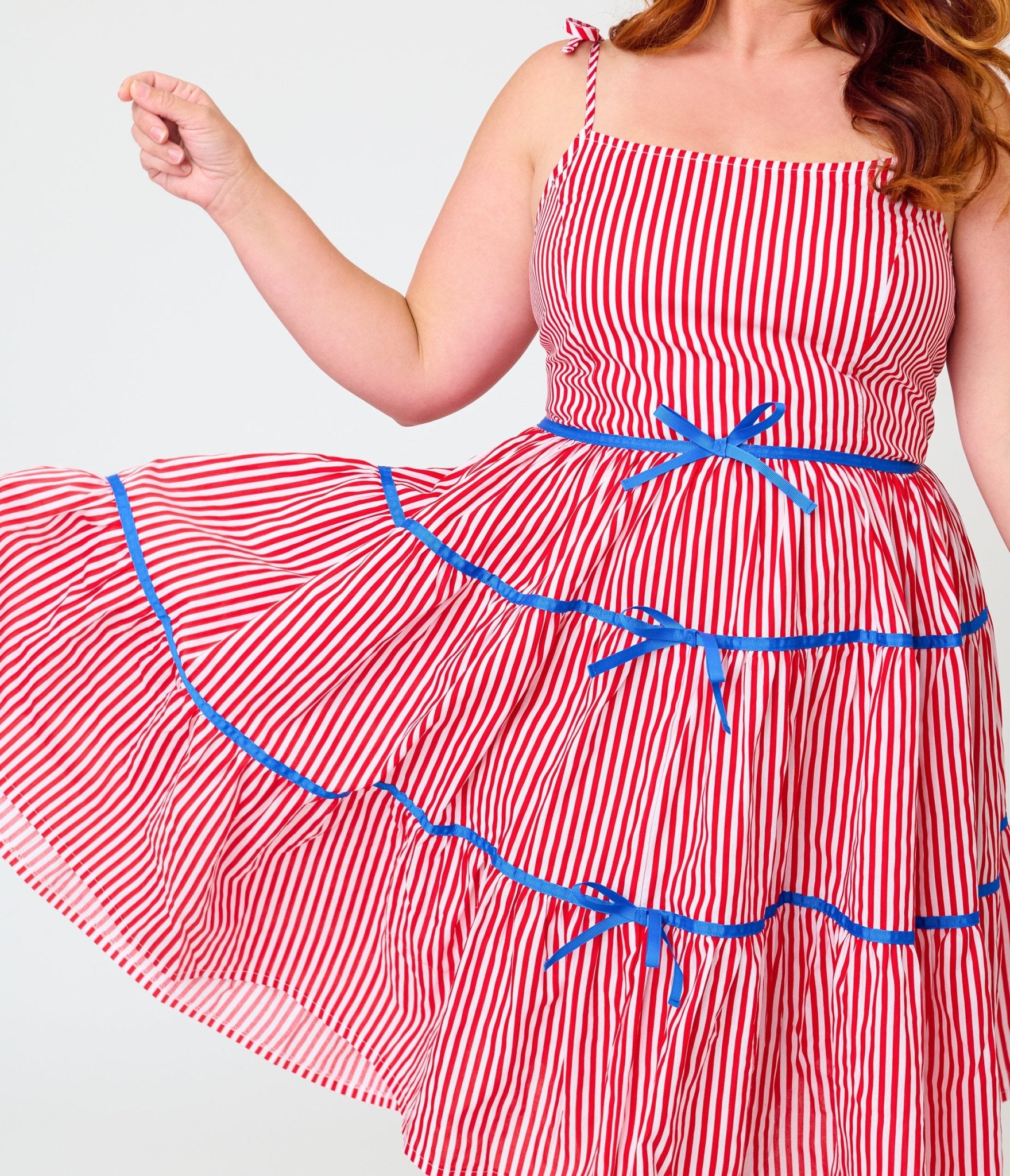 Unique Vintage Plus Size Red & White Striped Tiered Swing Dress - Unique Vintage - Womens, DRESSES, SWING