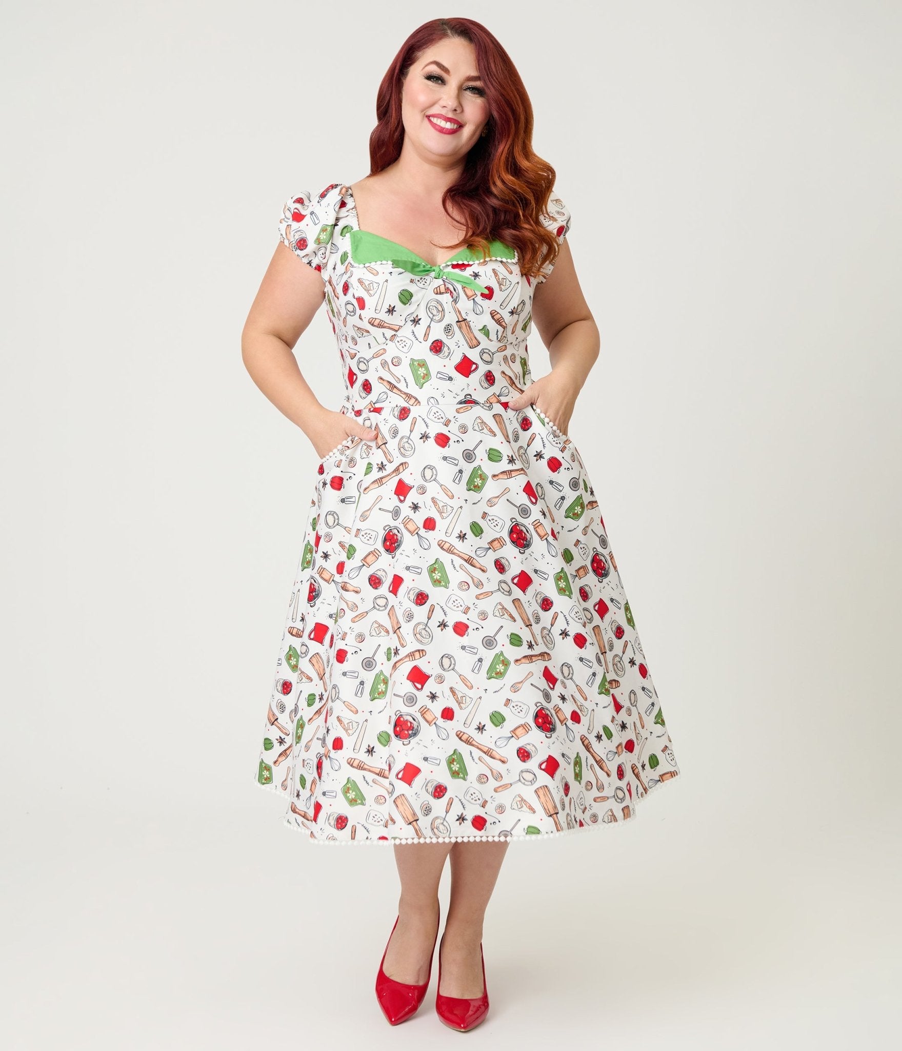 Unique Vintage Plus Size Retro Kitchen Print Swing Dress - Unique Vintage - Womens, DRESSES, SWING