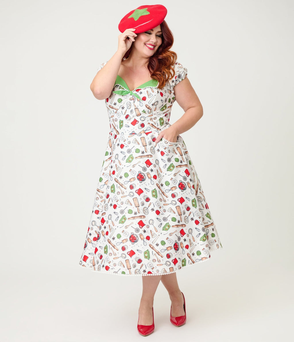 Unique Vintage Plus Size Retro Kitchen Print Swing Dress - Unique Vintage - Womens, DRESSES, SWING