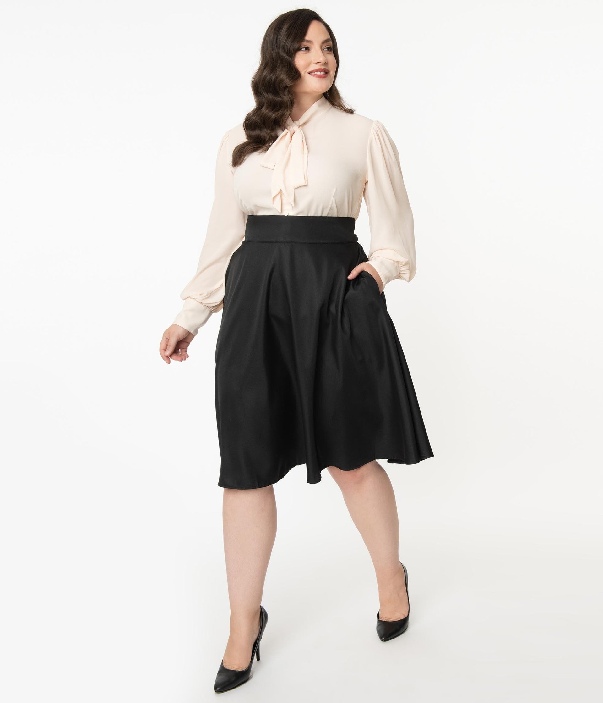 Unique Vintage Plus Size Retro Style Black High Waist Vivien Swing Skirt - Unique Vintage - Womens, BOTTOMS, SKIRTS