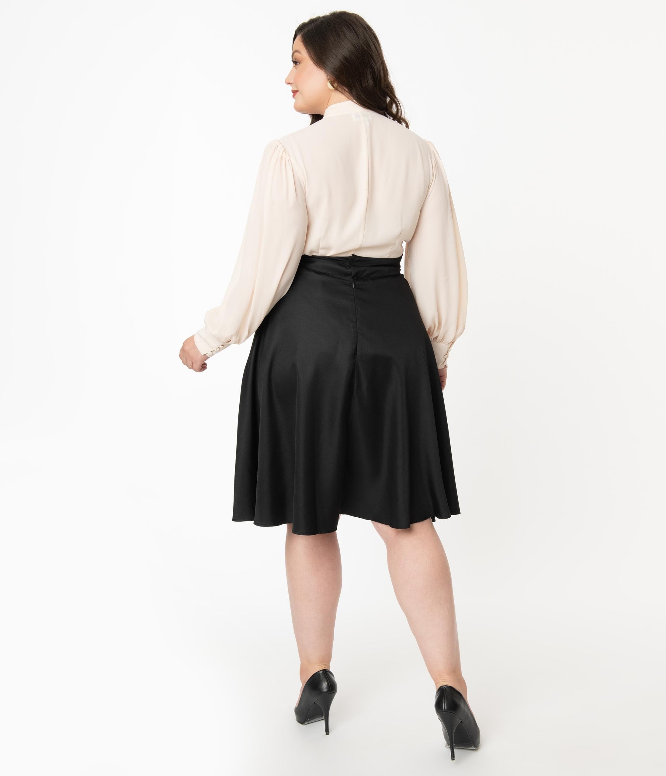 Unique Vintage Plus Size Retro Style Black High Waist Vivien Swing Skirt - Unique Vintage - Womens, BOTTOMS, SKIRTS