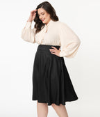 Unique Vintage Plus Size Retro Style Black High Waist Vivien Swing Skirt - Unique Vintage - Womens, BOTTOMS, SKIRTS