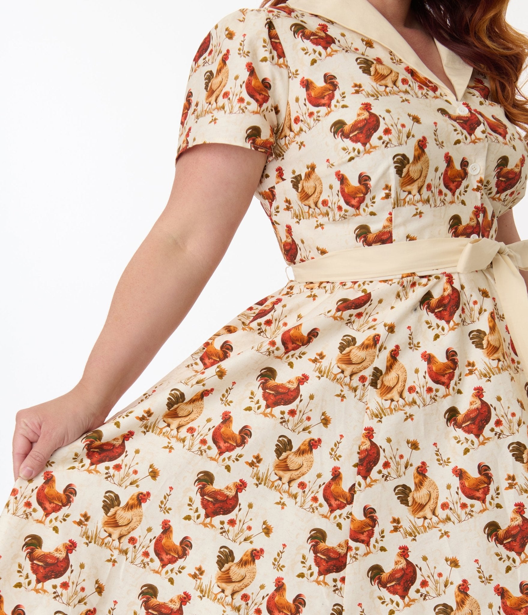 Unique Vintage Plus Size Rooster Print Cotton Shirt Dress - Unique Vintage - Womens, DRESSES, SWING