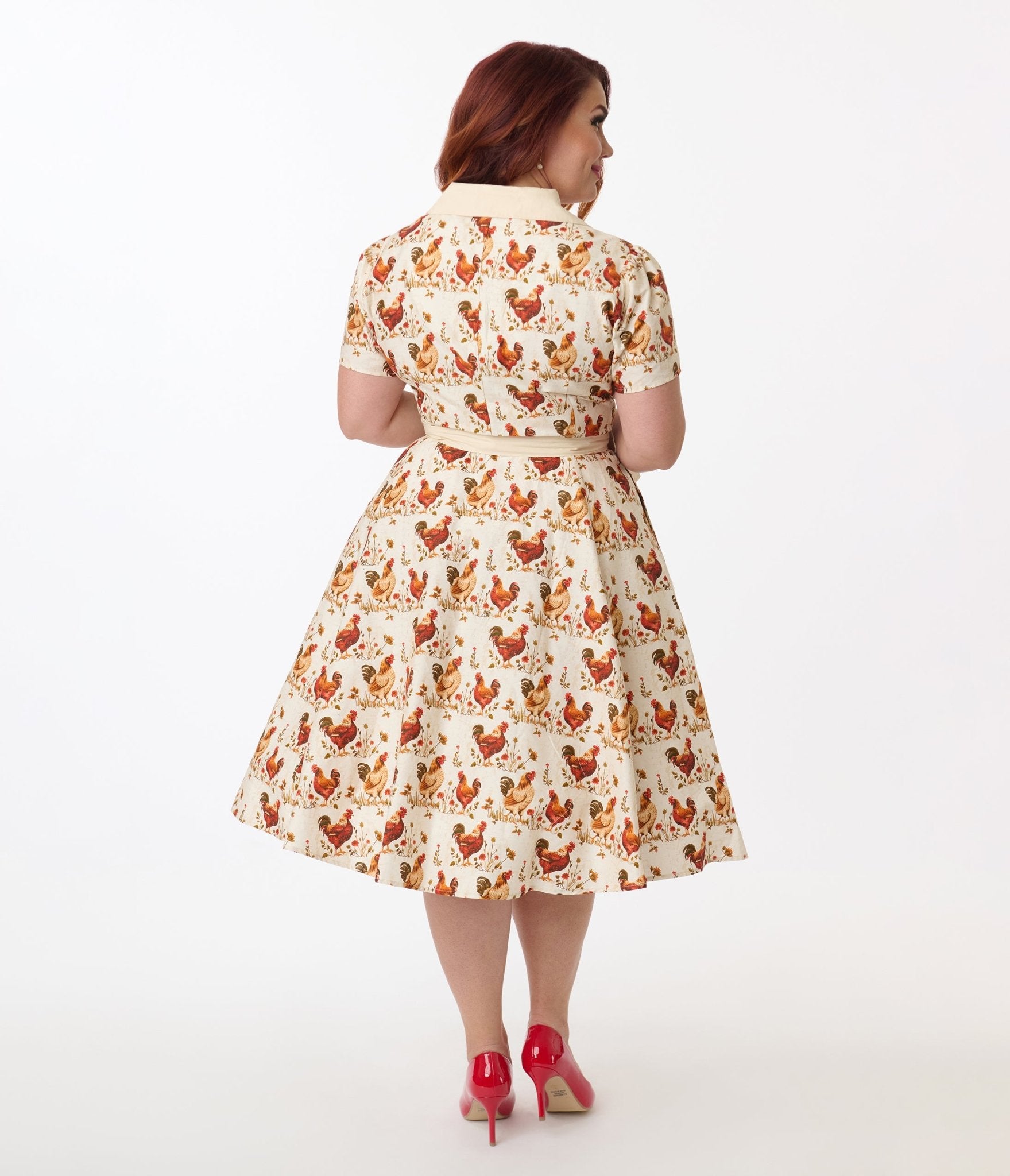 Unique Vintage Plus Size Rooster Print Cotton Shirt Dress - Unique Vintage - Womens, DRESSES, SWING