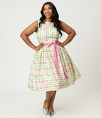 Unique Vintage Plus Size Rose Stripe Swing Dress - Unique Vintage - Womens, DRESSES, SWING