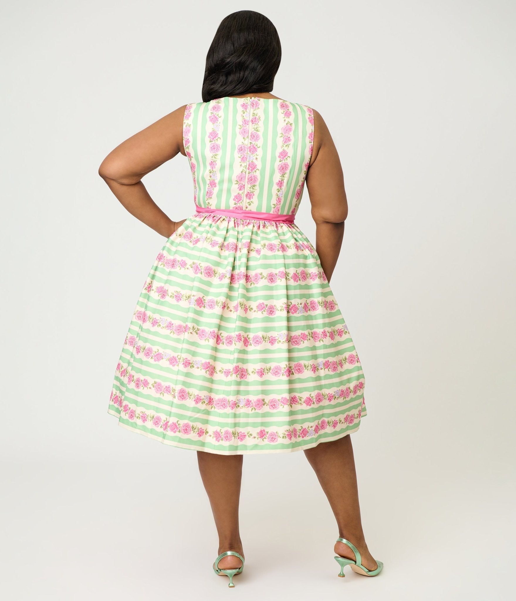 Unique Vintage Plus Size Rose Stripe Swing Dress - Unique Vintage - Womens, DRESSES, SWING