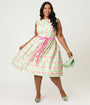 Unique Vintage Plus Size Rose Stripe Swing Dress