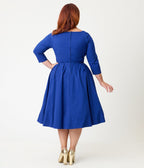 Unique Vintage Plus Size Royal Blue Bengaline Front Twist Swing Dress - Unique Vintage - Womens, DRESSES, SWING