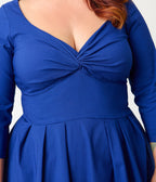 Unique Vintage Plus Size Royal Blue Bengaline Front Twist Swing Dress - Unique Vintage - Womens, DRESSES, SWING