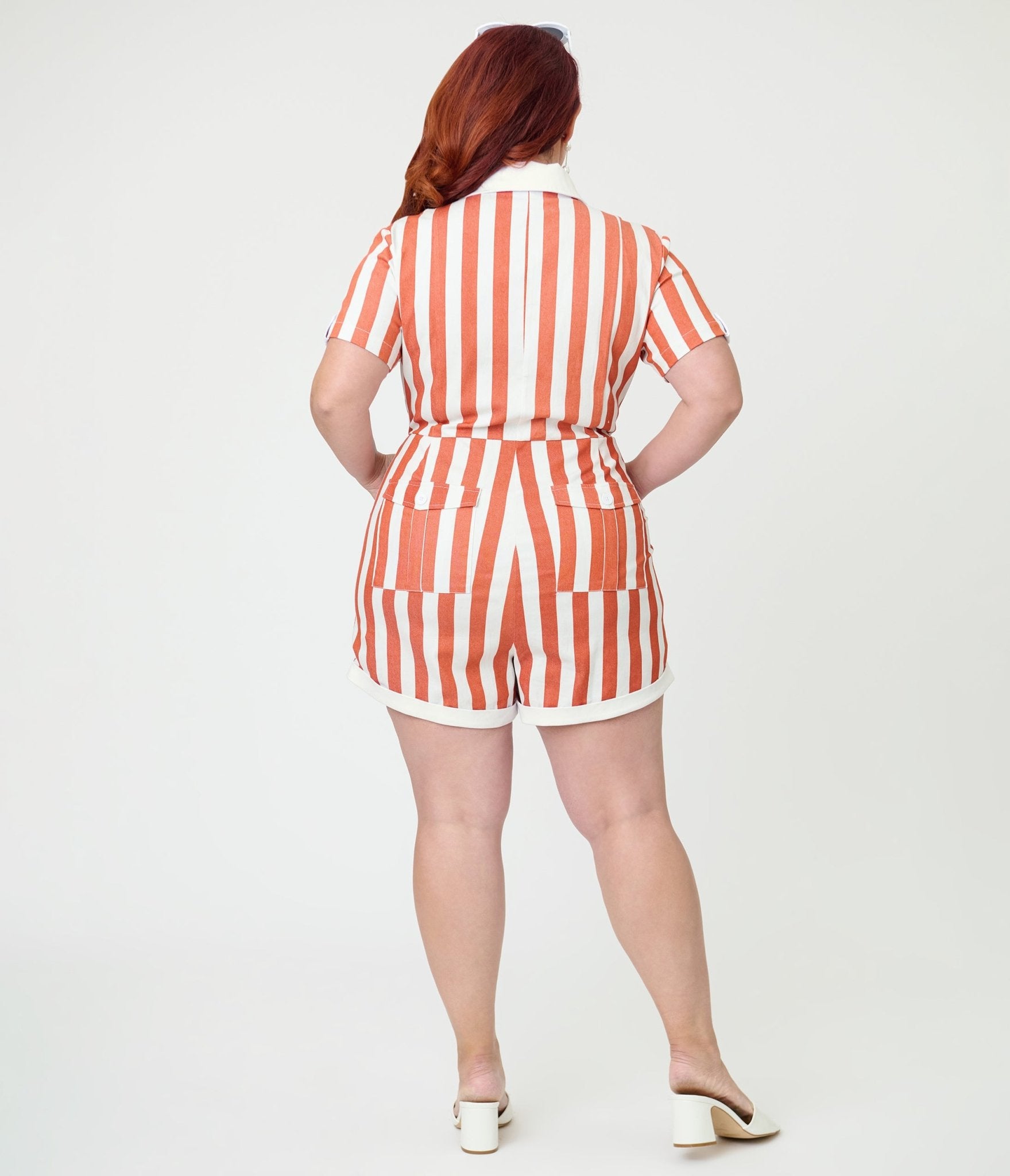 Unique Vintage Plus Size Rust & White Stripe Mia Romper - Unique Vintage - Rompers