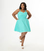 Unique Vintage Plus Size Seafoam Green & Daisy Cotton Flare Dress