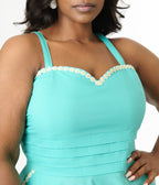 Unique Vintage Plus Size Seafoam Green & Daisy Cotton Flare Dress - Unique Vintage - Womens, DRESSES, FIT AND FLARE