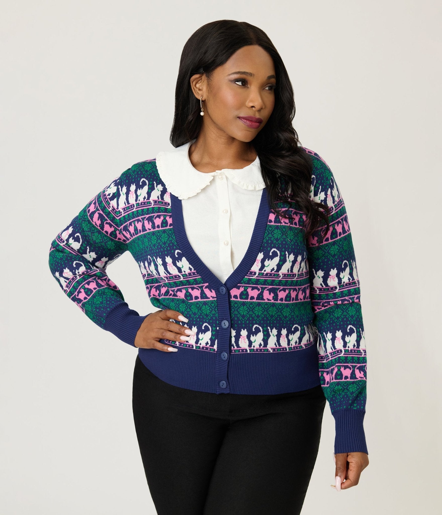 Unique Vintage Plus Size Snowflake & Cats Cardigan - Unique Vintage - Womens, TOPS, SWEATERS