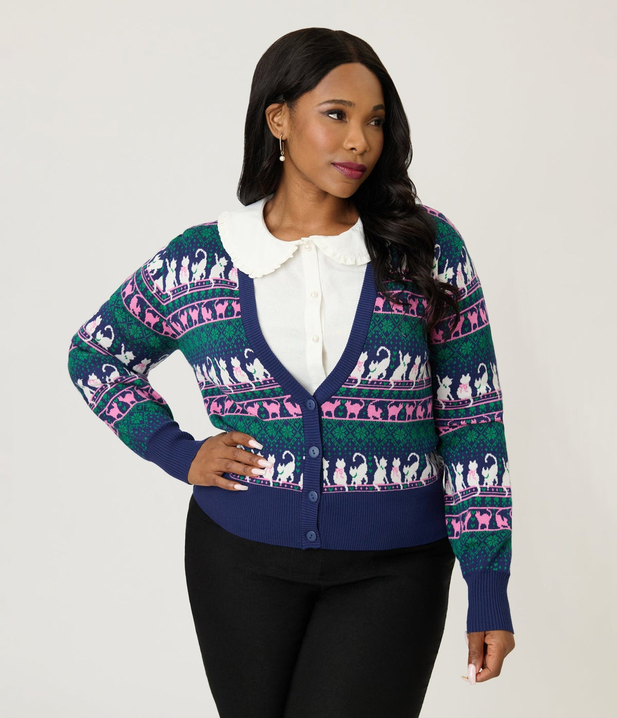 Plus Snowflake & Cats Cardigan