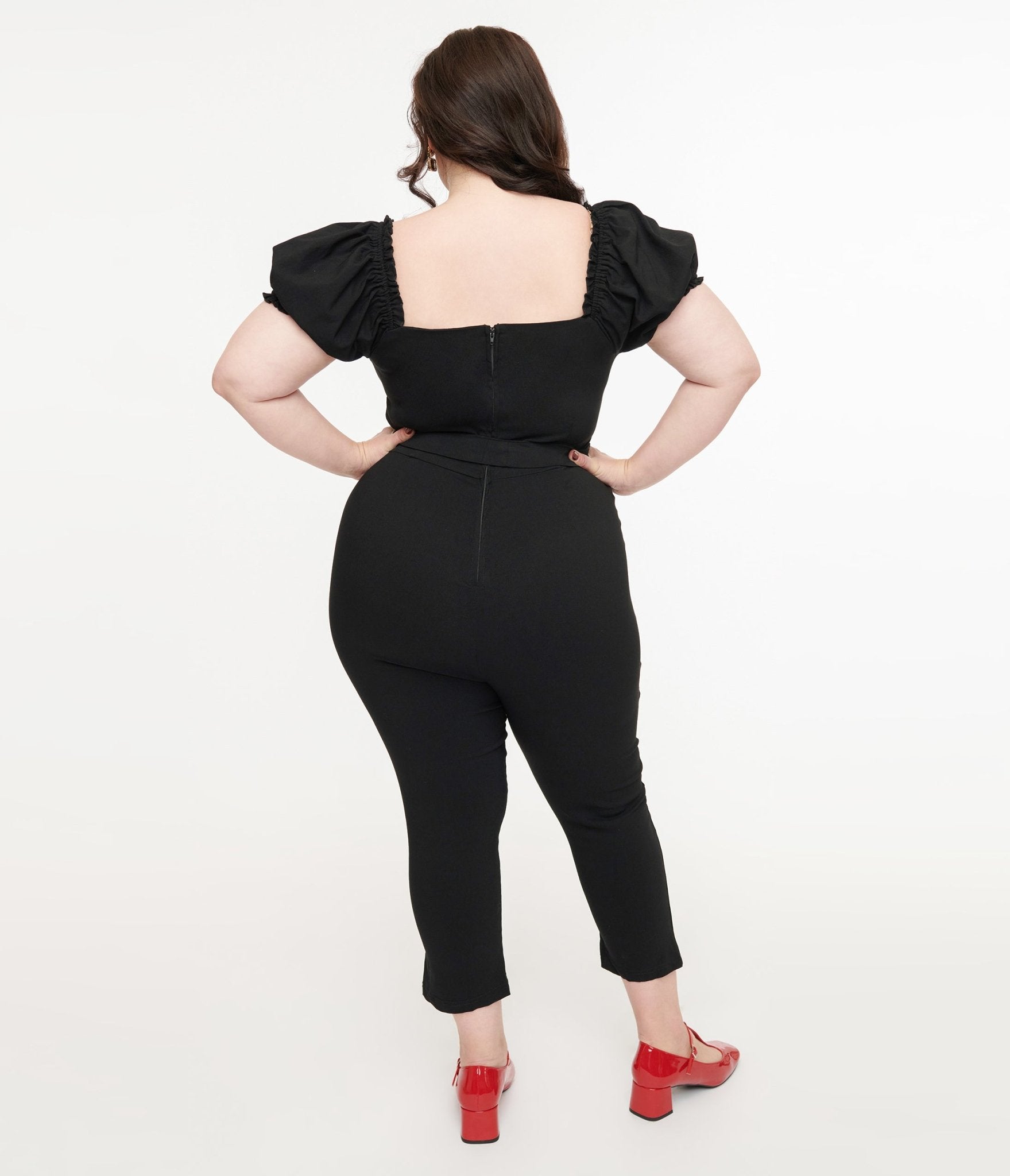 Unique Vintage Plus Size Solid Black Belted Jumpsuit - Unique Vintage - Womens, BOTTOMS, ROMPERS AND JUMPSUITS