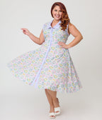 Unique Vintage Plus Size Spring Bouquet Cotton Shirt Dress - Unique Vintage - Womens, DRESSES, SWING
