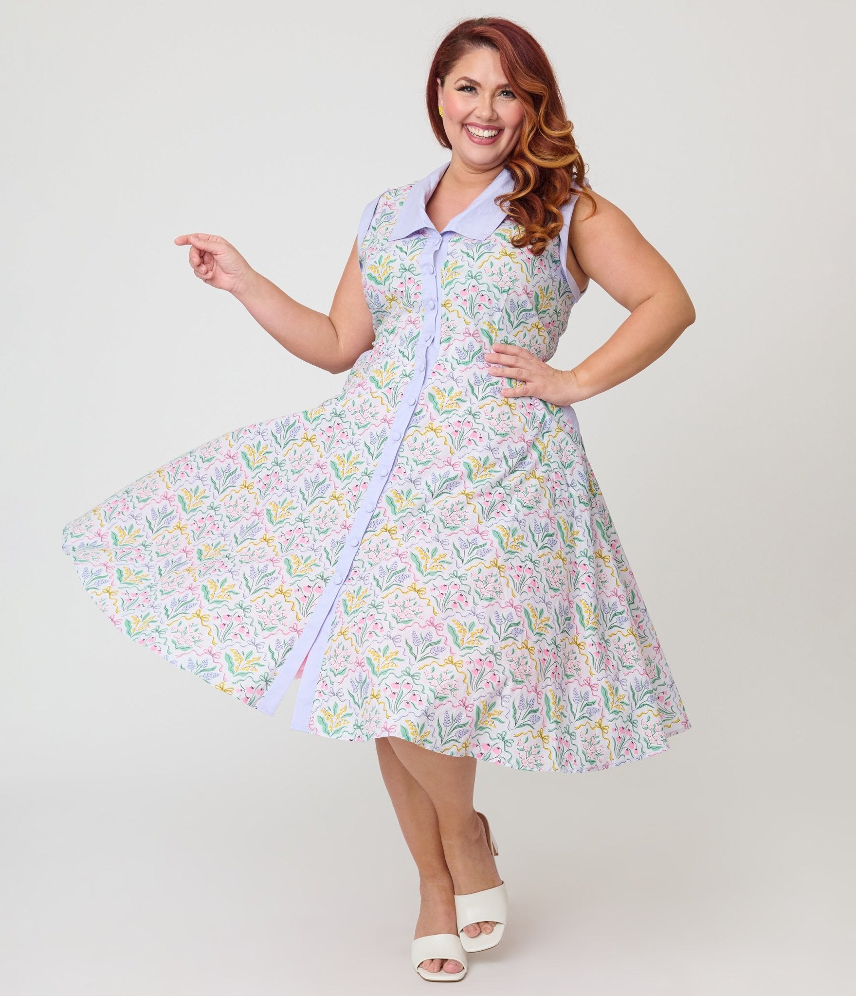 Unique Vintage Plus Size Spring Bouquet Cotton Shirt Dress - Unique Vintage - Womens, DRESSES, SWING