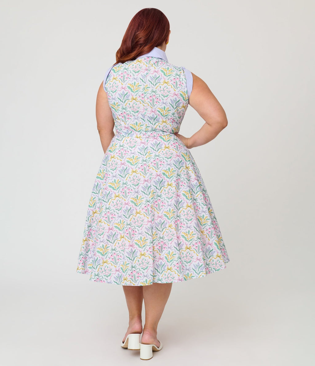 Unique Vintage Plus Size Spring Bouquet Cotton Shirt Dress Unique Vintage Plus Size Spring Bouquet Cotton Shirt Dress