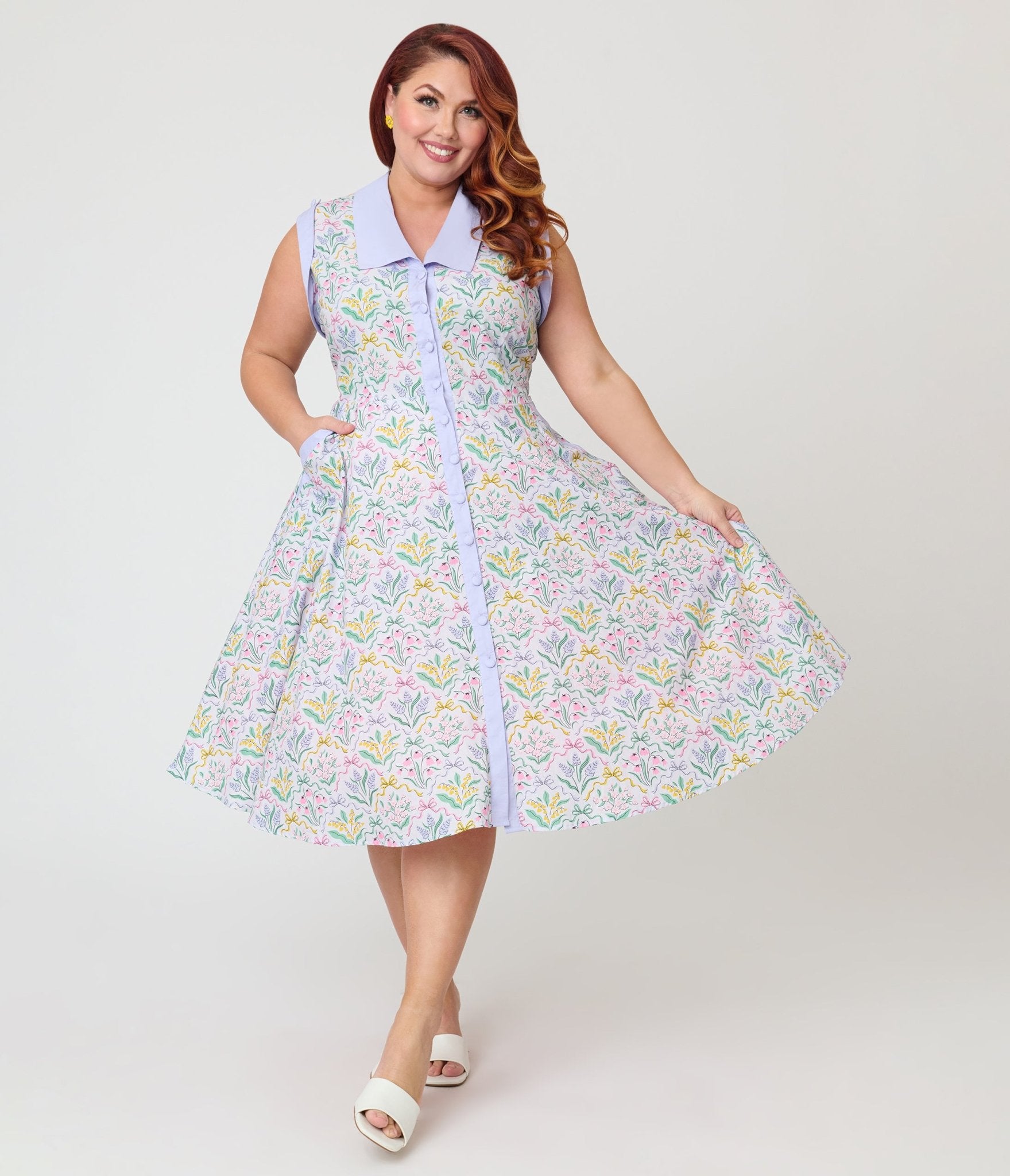 Unique Vintage Plus Size Spring Bouquet Cotton Shirt Dress - Unique Vintage - Womens, DRESSES, SWING