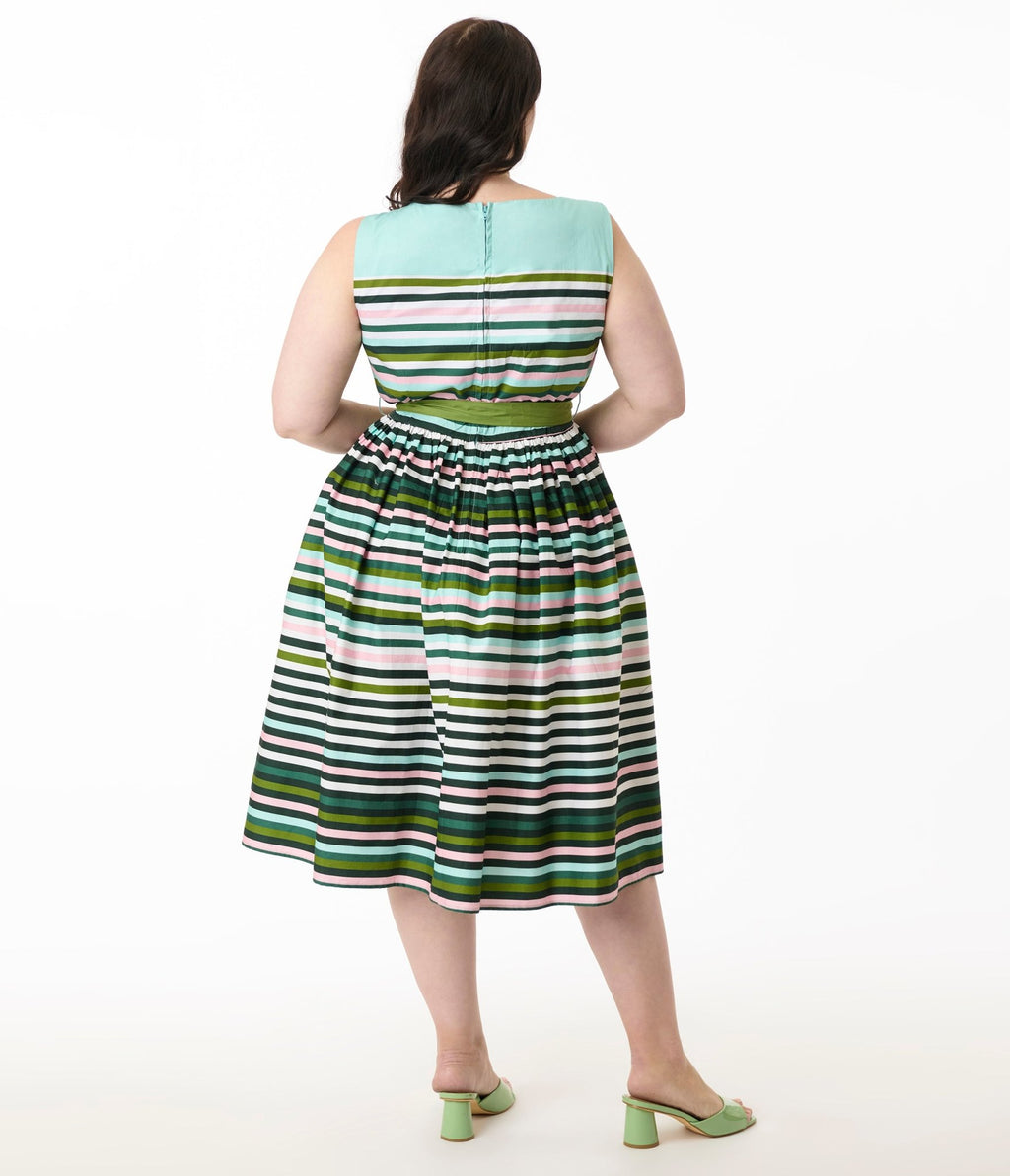 Unique Vintage Plus Size Spring Stripe Sleeveless Cotton Swing Dress - Unique Vintage - Womens, DRESSES, SWING