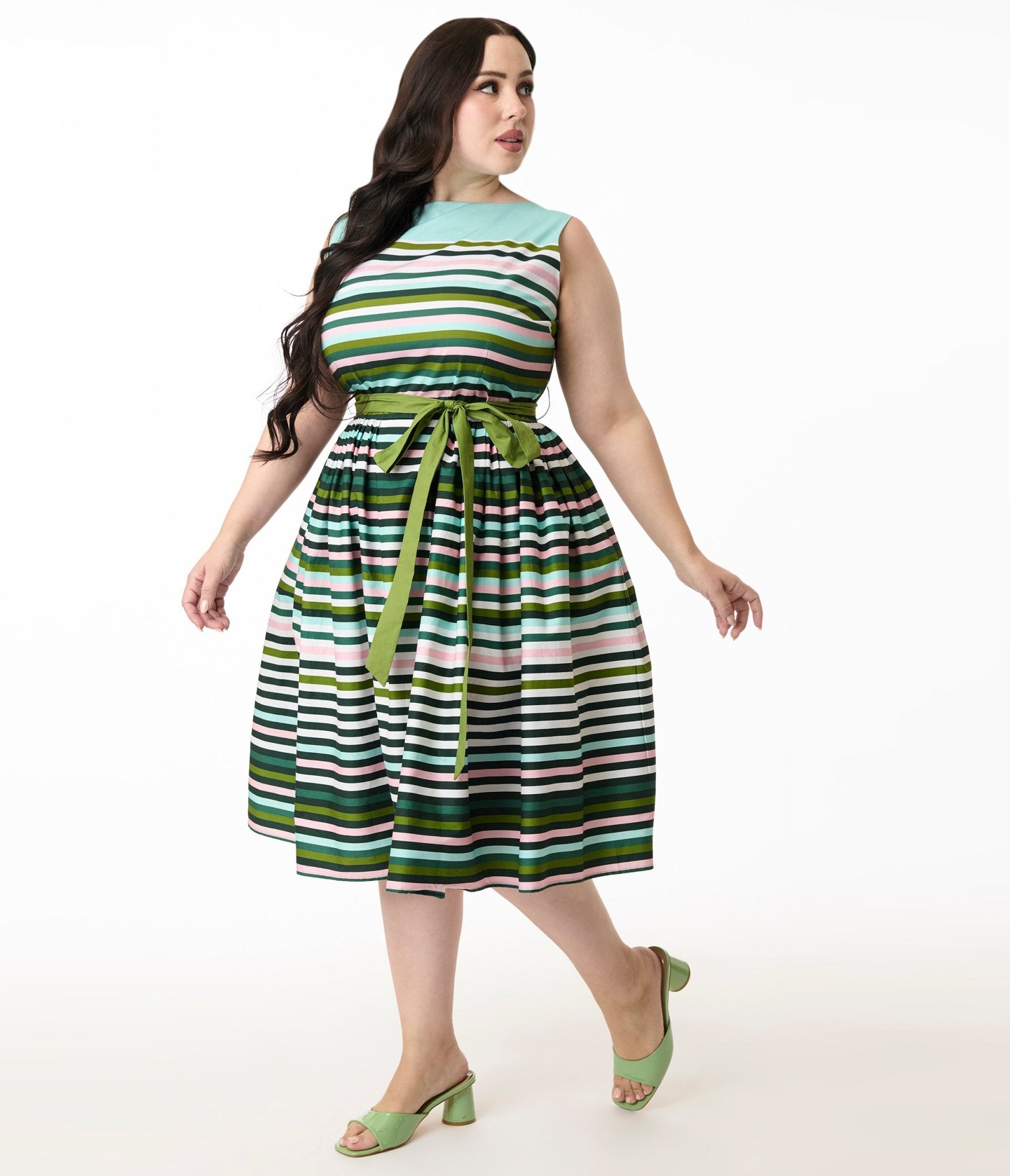 Unique Vintage Plus Size Spring Stripe Sleeveless Cotton Swing Dress - Unique Vintage - Womens, DRESSES, SWING